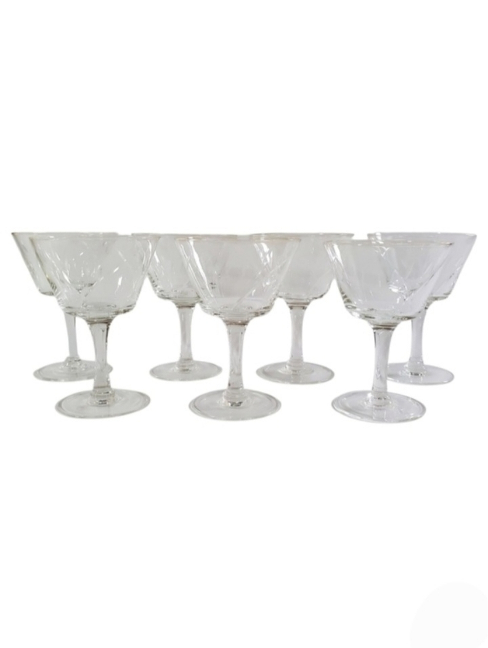 Etched Crystal Cocktail Glasses Set of 7 Mid Century Modern Barware Vintage